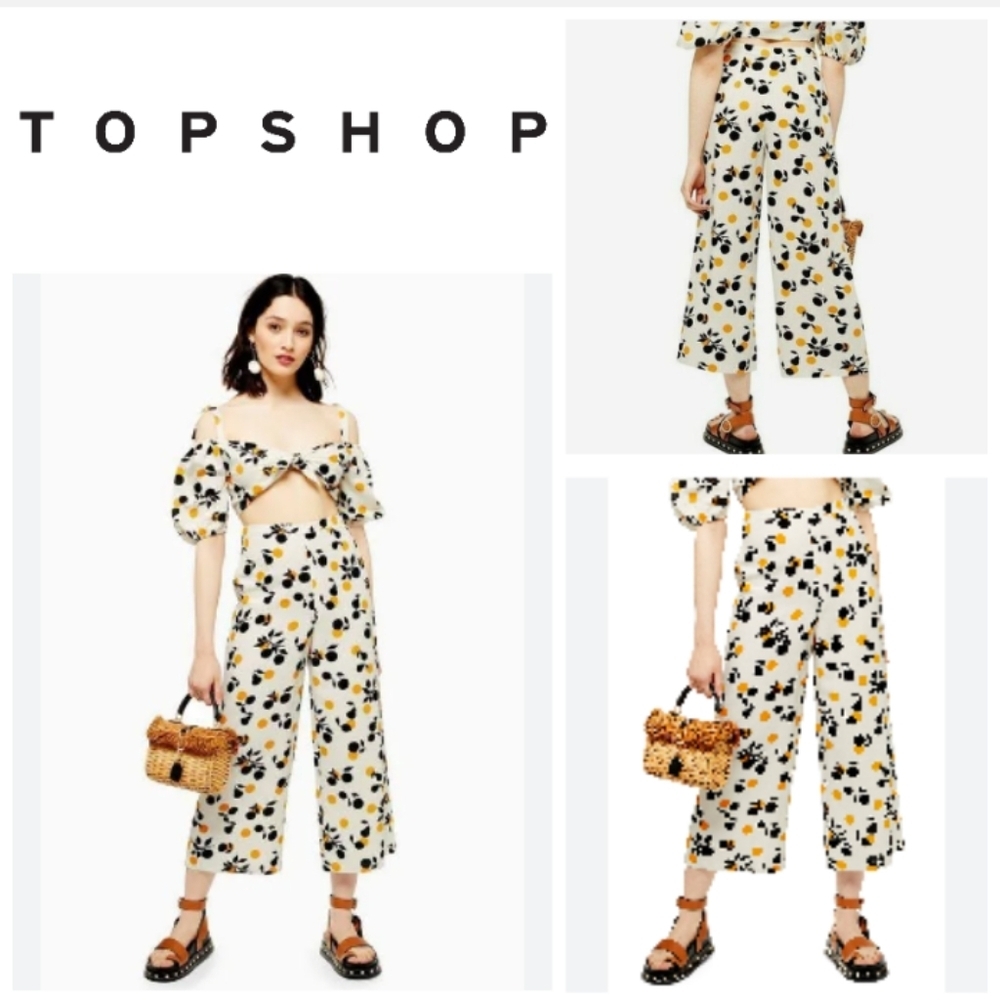 Topshop Frida Crop Wide Leg Trousers . Size 8